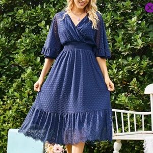 Navy lace bell sleeve dress- plus